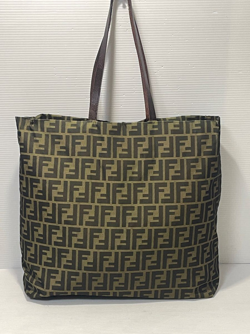 aa28■ Good condition FENDI Zucca pattern canvas leather tote bag brown A4