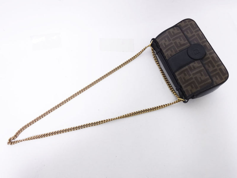 Free Shipping FENDI Handbag Chain Shoulder Bag 2WAY DOUBLE F SMALL Brown Gray