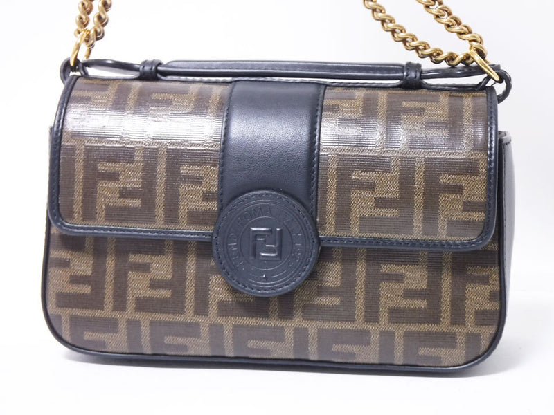 Free Shipping FENDI Handbag Chain Shoulder Bag 2WAY DOUBLE F SMALL Brown Gray