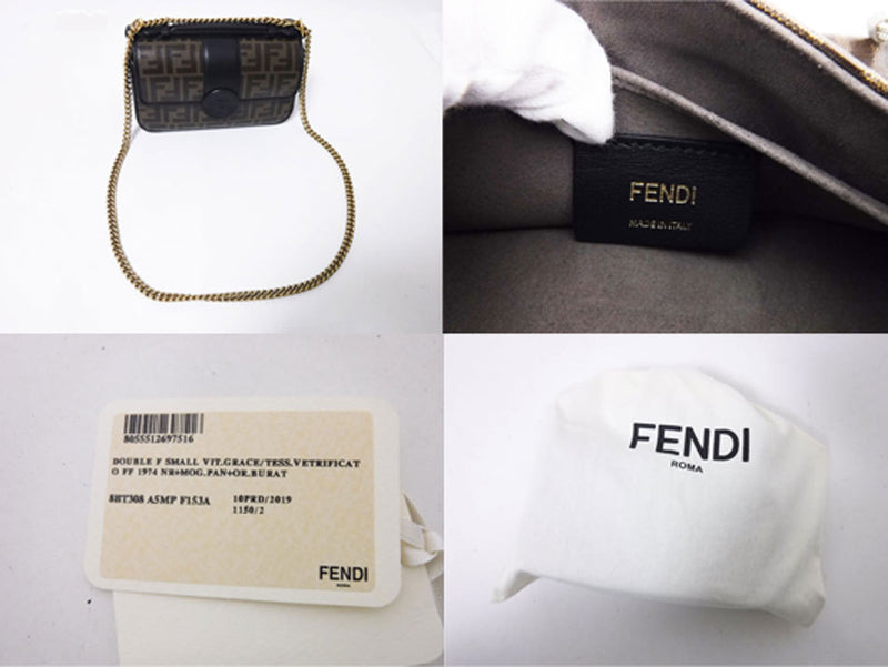 Free Shipping FENDI Handbag Chain Shoulder Bag 2WAY DOUBLE F SMALL Brown Gray