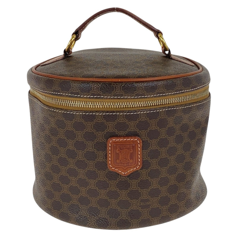 CELINE Vintage Macadam Brown Gold Hardware PVC Handbag Vanity Bag Women's