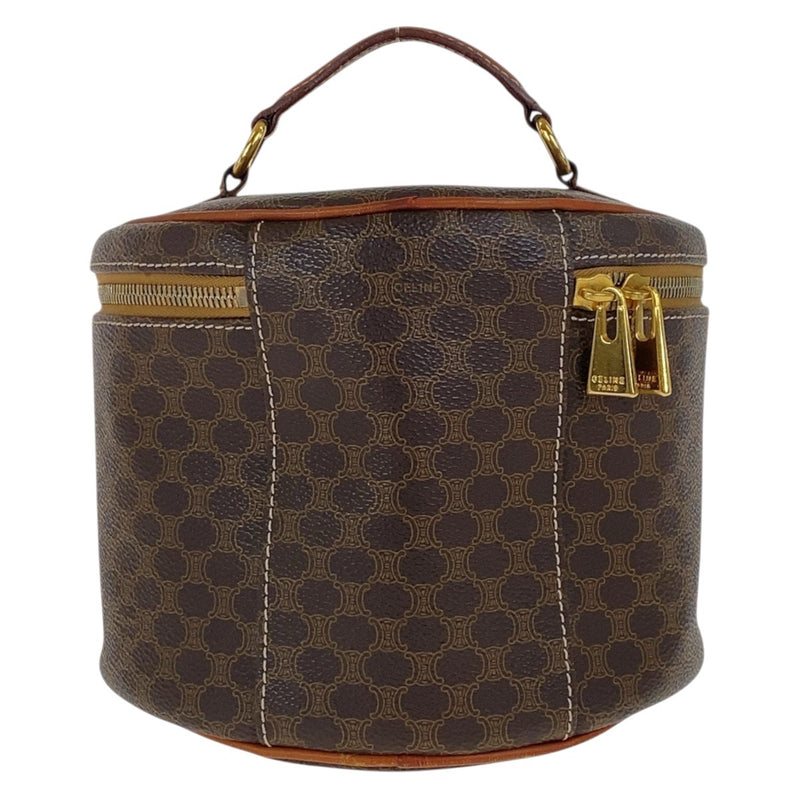 CELINE Vintage Macadam Brown Gold Hardware PVC Handbag Vanity Bag Women's