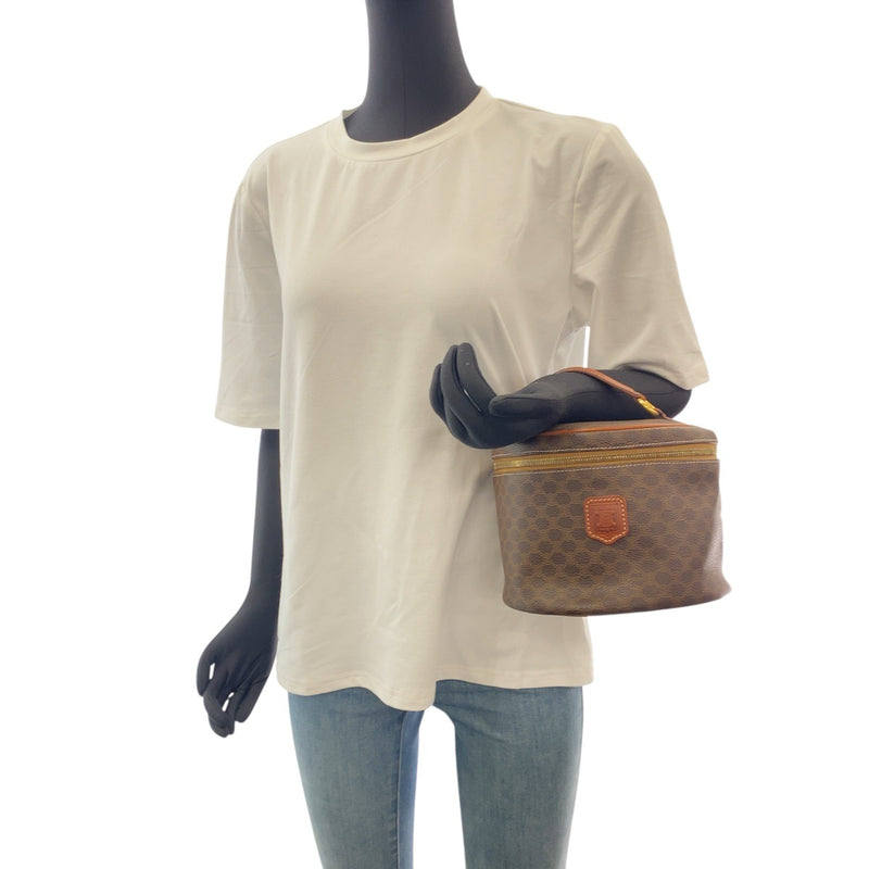 CELINE Vintage Macadam Brown Gold Hardware PVC Handbag Vanity Bag Women's