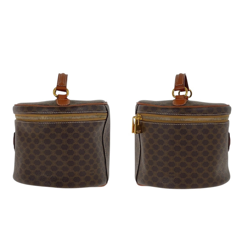 CELINE Vintage Macadam Brown Gold Hardware PVC Handbag Vanity Bag Women's