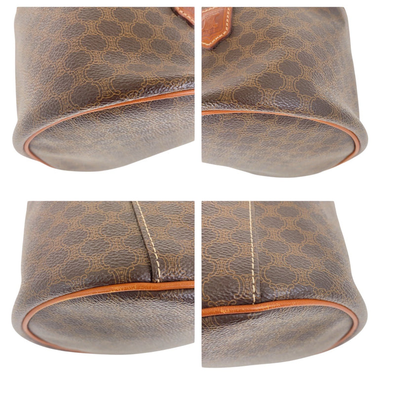 CELINE Vintage Macadam Brown Gold Hardware PVC Handbag Vanity Bag Women's