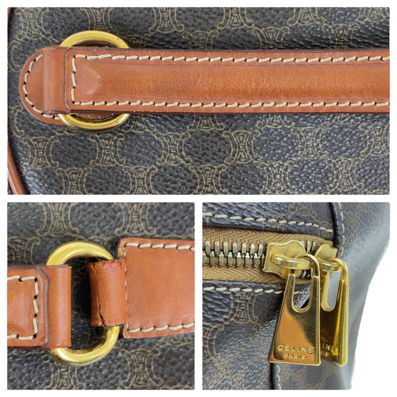 CELINE Vintage Macadam Brown Gold Hardware PVC Handbag Vanity Bag Women's