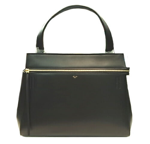 :CELINE 172603 Large Edge Black Leather Calf Shoulder Bag Handbag One Shoulder