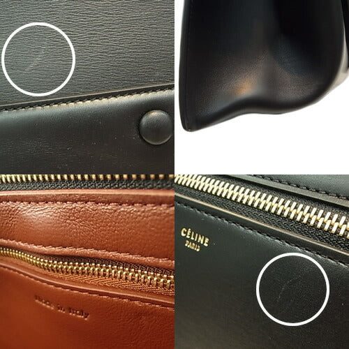 :CELINE 172603 Large Edge Black Leather Calf Shoulder Bag Handbag One Shoulder