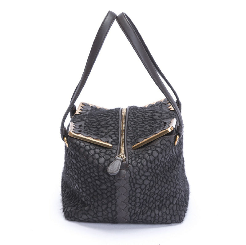 BOTTEGA VENETA Handbag Intrecciato Leather x Wool Brown Rare Free Shipping