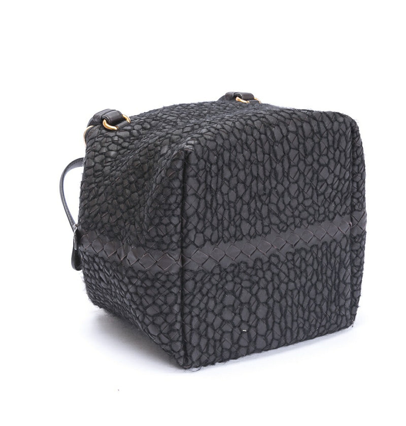 BOTTEGA VENETA Handbag Intrecciato Leather x Wool Brown Rare Free Shipping