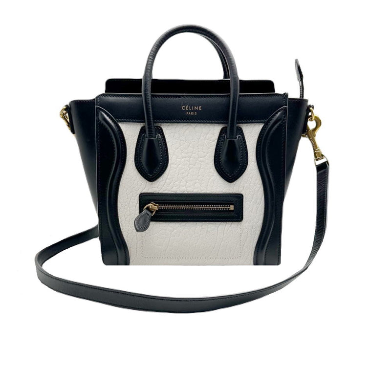◆CELINE◆ Handbag/Luggage Nano Shopper/Leather/Black x White/168243 [BAG4295]