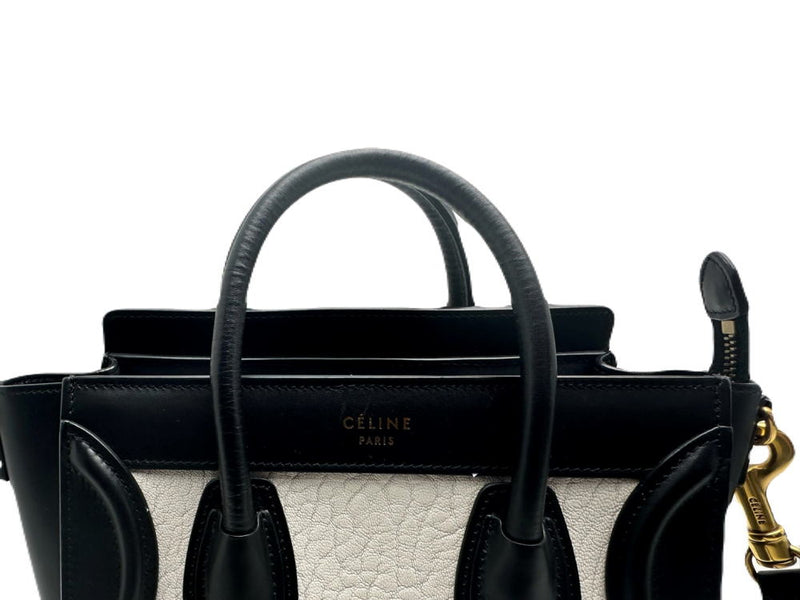 ◆CELINE◆ Handbag/Luggage Nano Shopper/Leather/Black x White/168243 [BAG4295]