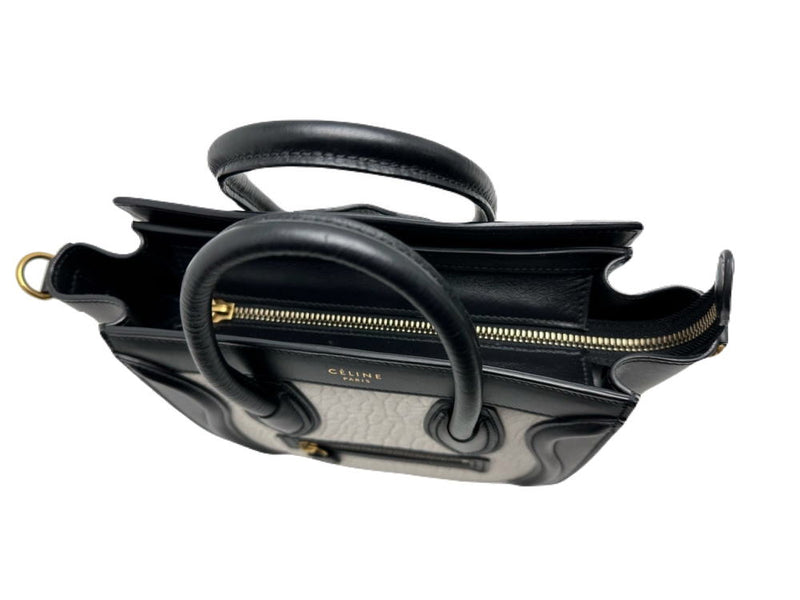 ◆CELINE◆ Handbag/Luggage Nano Shopper/Leather/Black x White/168243 [BAG4295]