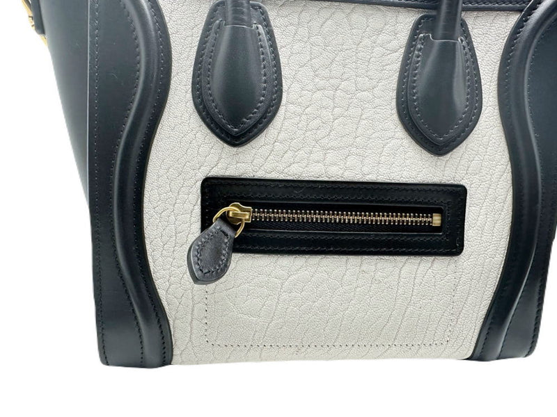 ◆CELINE◆ Handbag/Luggage Nano Shopper/Leather/Black x White/168243 [BAG4295]