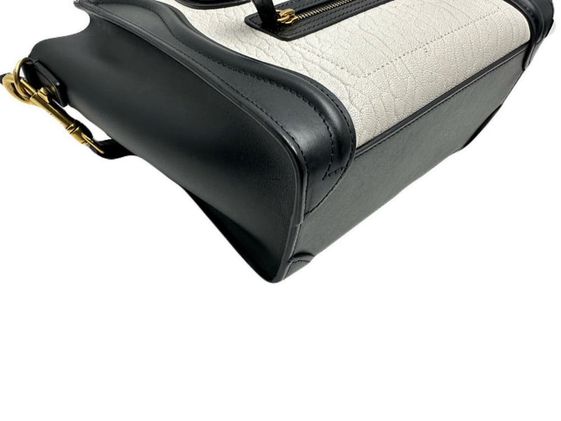 ◆CELINE◆ Handbag/Luggage Nano Shopper/Leather/Black x White/168243 [BAG4295]