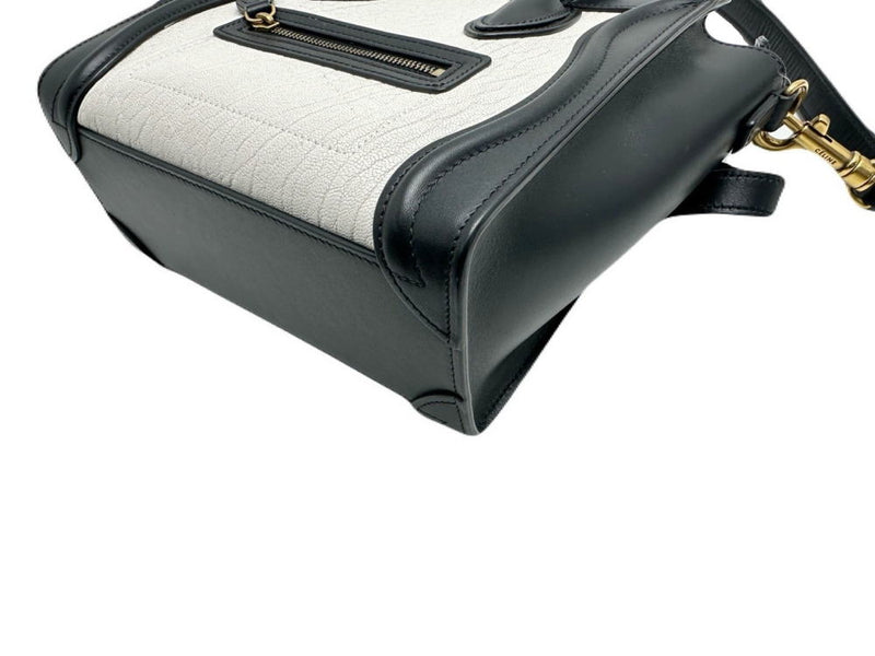 ◆CELINE◆ Handbag/Luggage Nano Shopper/Leather/Black x White/168243 [BAG4295]