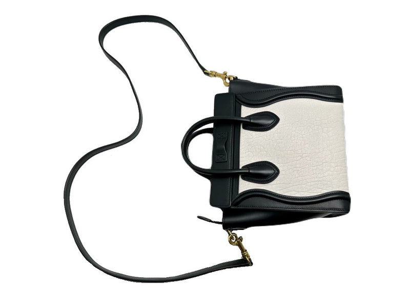 ◆CELINE◆ Handbag/Luggage Nano Shopper/Leather/Black x White/168243 [BAG4295]