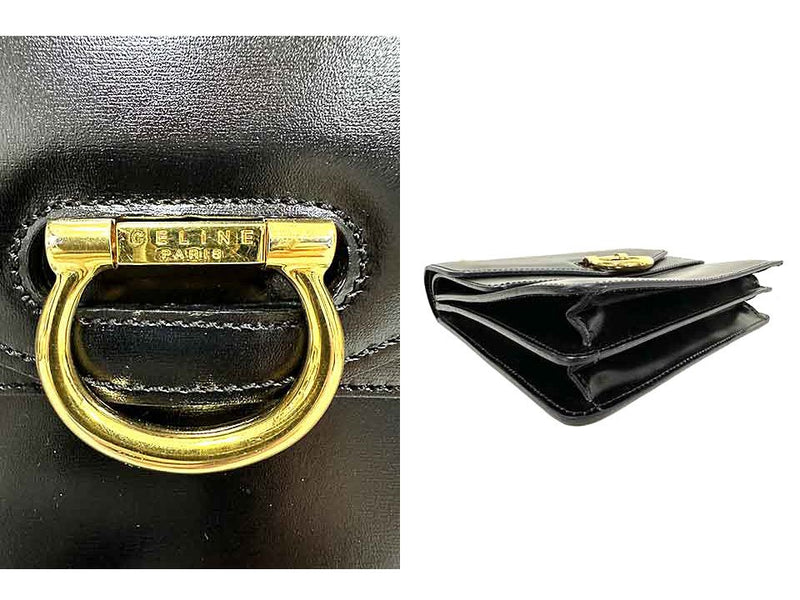 [Used] CELINE Women's Gancini Black Double Flap Handbag