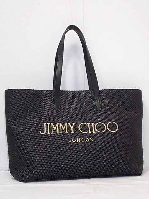 ★[Free Shipping] JIMMY CHOO CANVAS LOGO TOTE Raffia Tote Bag J000158484001