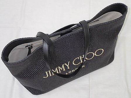 ★[Free Shipping] JIMMY CHOO CANVAS LOGO TOTE Raffia Tote Bag J000158484001