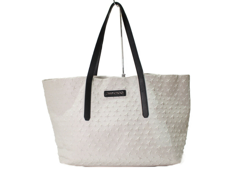 JIMMY CHOO Star embossed tote bag White A4 size storage Mother's bag Work bag