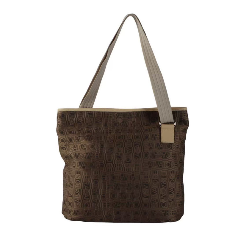 "Used" Salvatore Ferragamo Canvas Shoulder Bag Pochette Gancini Metal Fittings