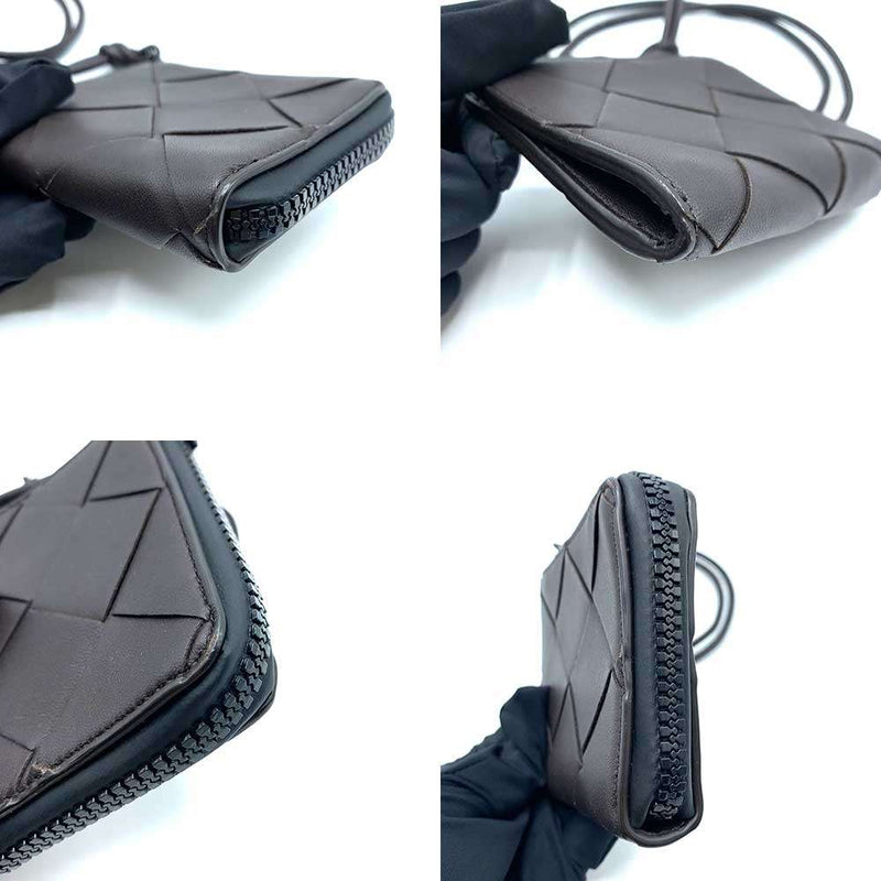 Bottega Veneta Maxi Intrecciato Coin Case L-shaped Zipper Dark Brown 639328