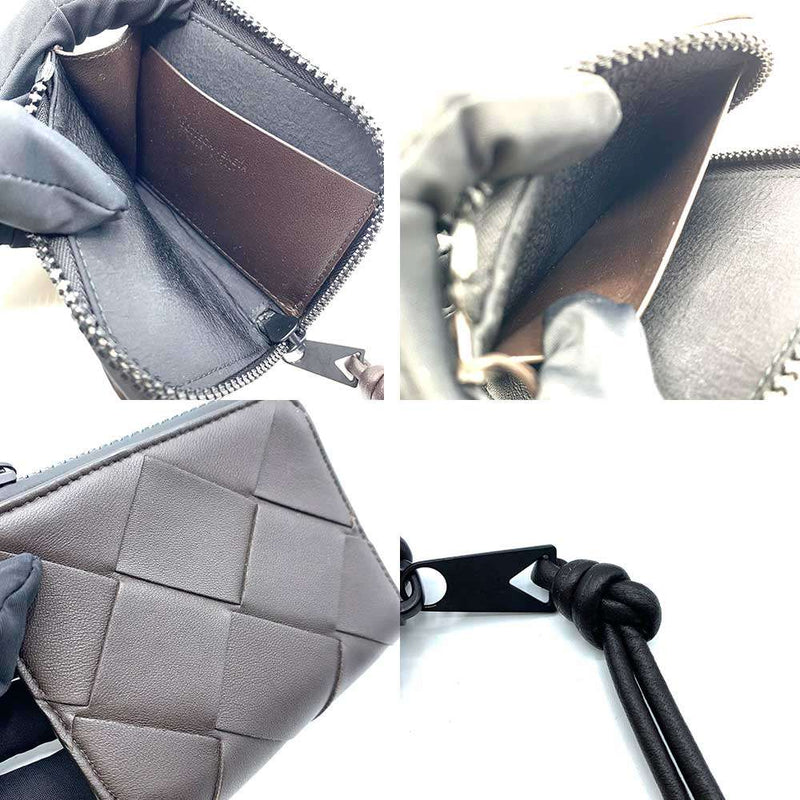 Bottega Veneta Maxi Intrecciato Coin Case L-shaped Zipper Dark Brown 639328