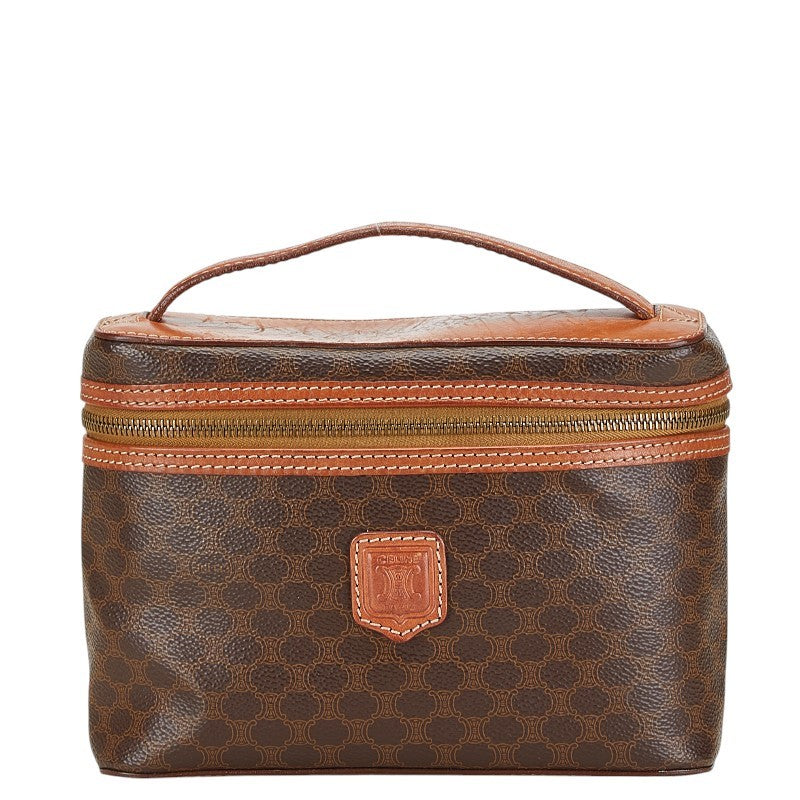 Used Celine Vanity Bag Handbag Pouch AB Rank Macadam Brown PVC Leather CELINE
