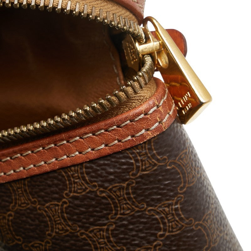 Used Celine Vanity Bag Handbag Pouch AB Rank Macadam Brown PVC Leather CELINE