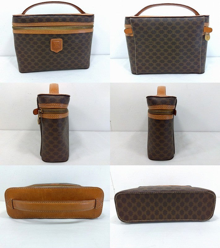 s25g-960k [Used] CELINE Macadam Vanity Pouch Handbag Leather Brown [Free