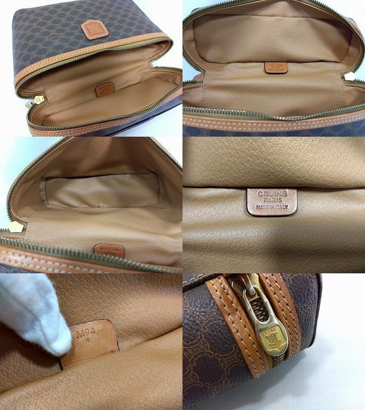 s25g-960k [Used] CELINE Macadam Vanity Pouch Handbag Leather Brown [Free