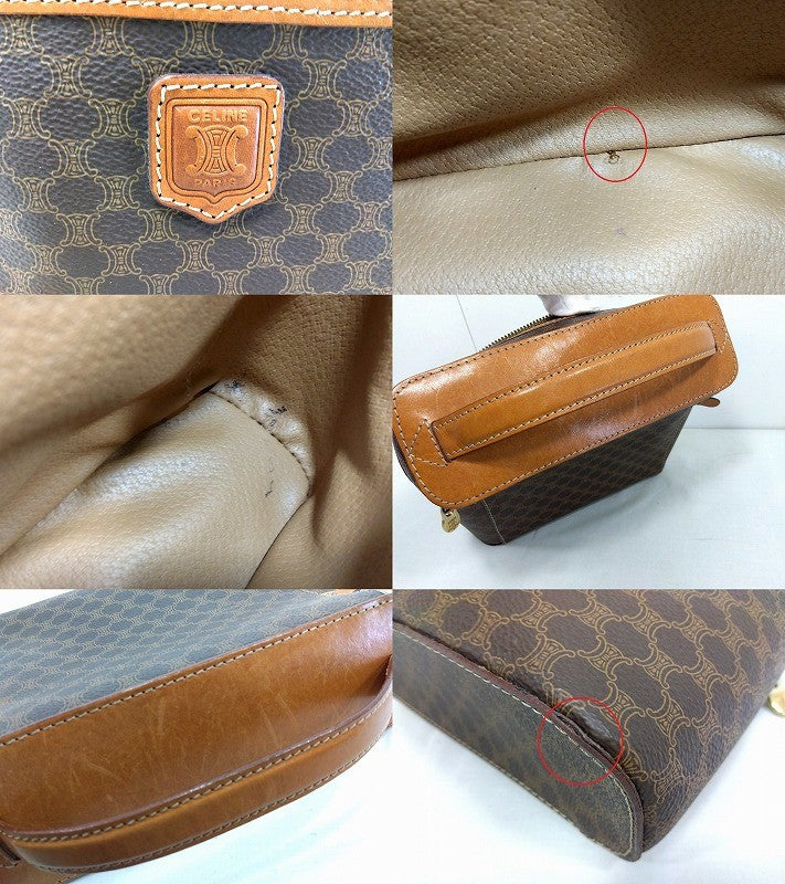 s25g-960k [Used] CELINE Macadam Vanity Pouch Handbag Leather Brown [Free