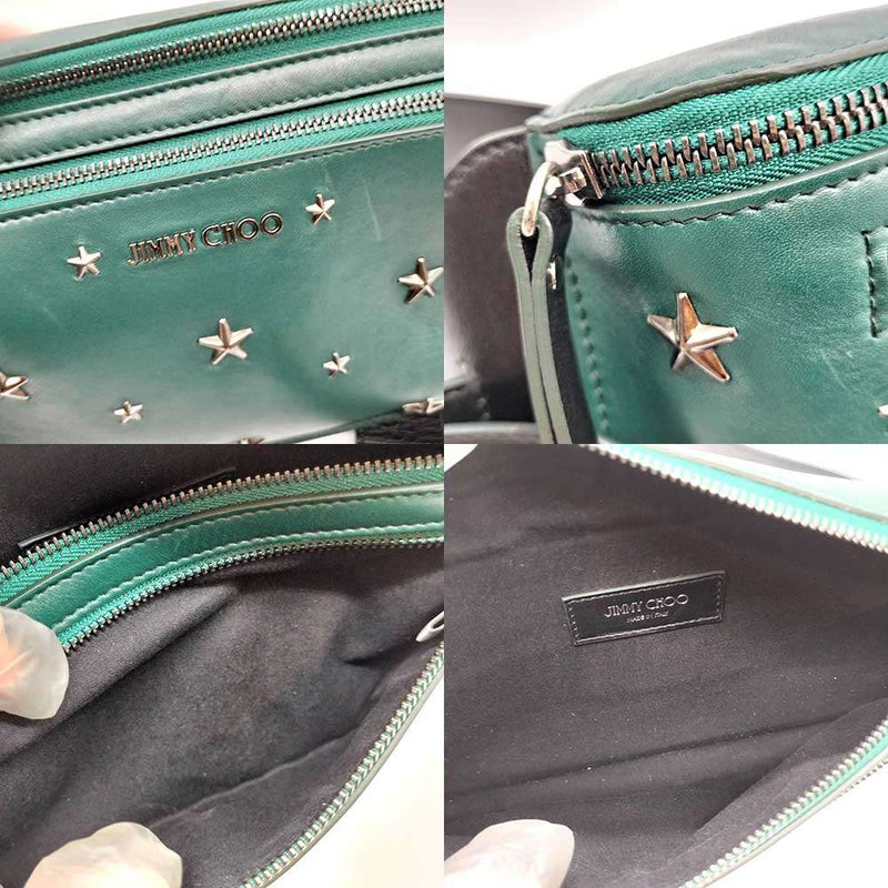 Jimmy Choo Body Bag Green x Black Green x Black Leather Star Studs Silver Metal