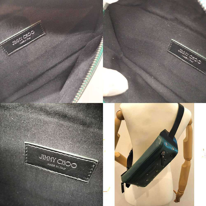 Jimmy Choo Body Bag Green x Black Green x Black Leather Star Studs Silver Metal