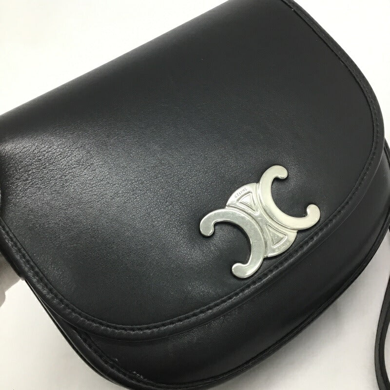 CELINE Medium Buzas Triomphe Shoulder Bag Leather Black Silver Hardware Women's