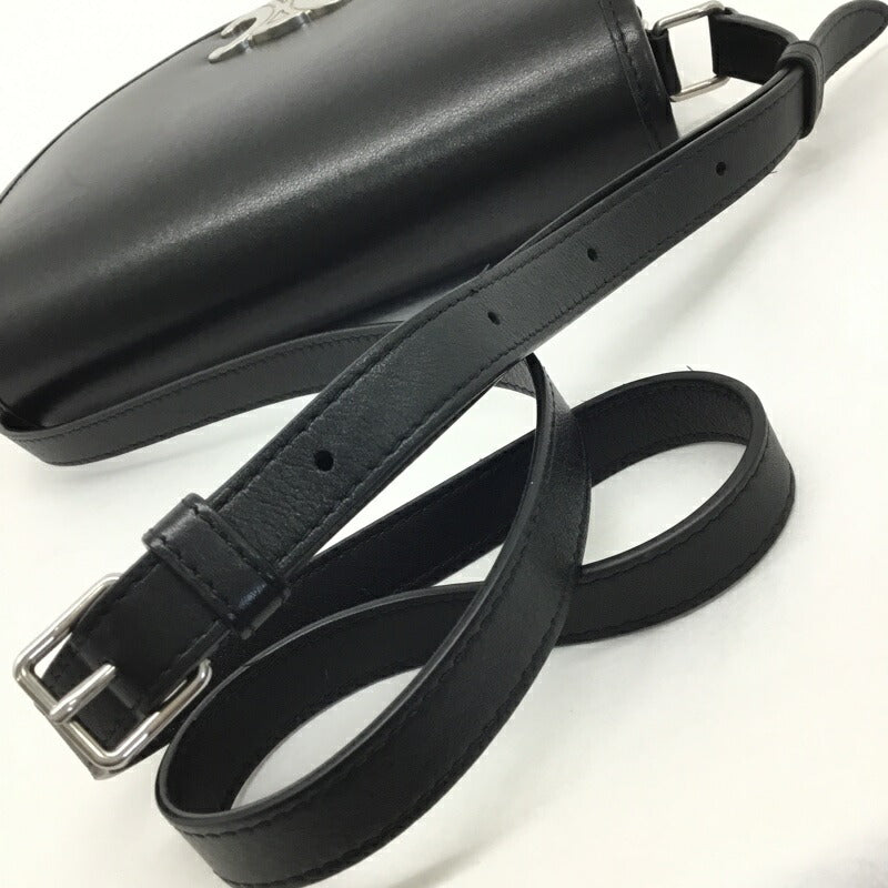 CELINE Medium Buzas Triomphe Shoulder Bag Leather Black Silver Hardware Women's