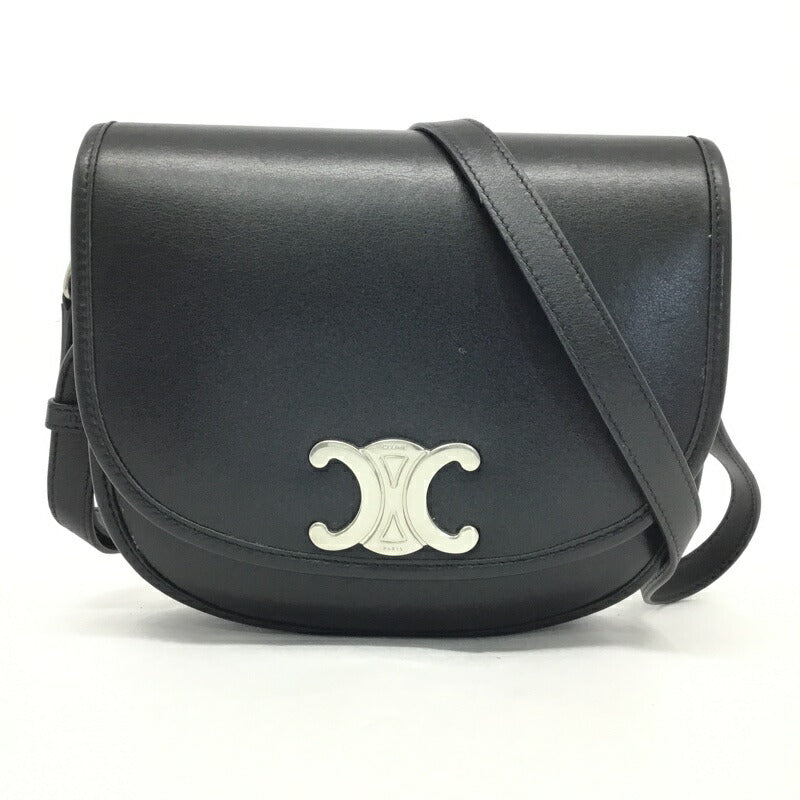 CELINE Medium Buzas Triomphe Shoulder Bag Leather Black Silver Hardware Women's
