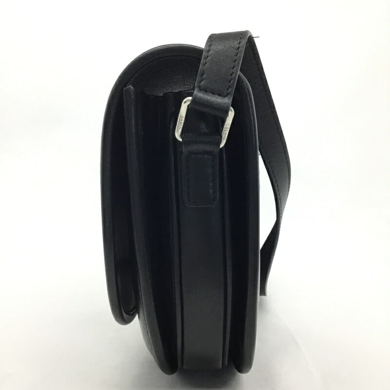 CELINE Medium Buzas Triomphe Shoulder Bag Leather Black Silver Hardware Women's
