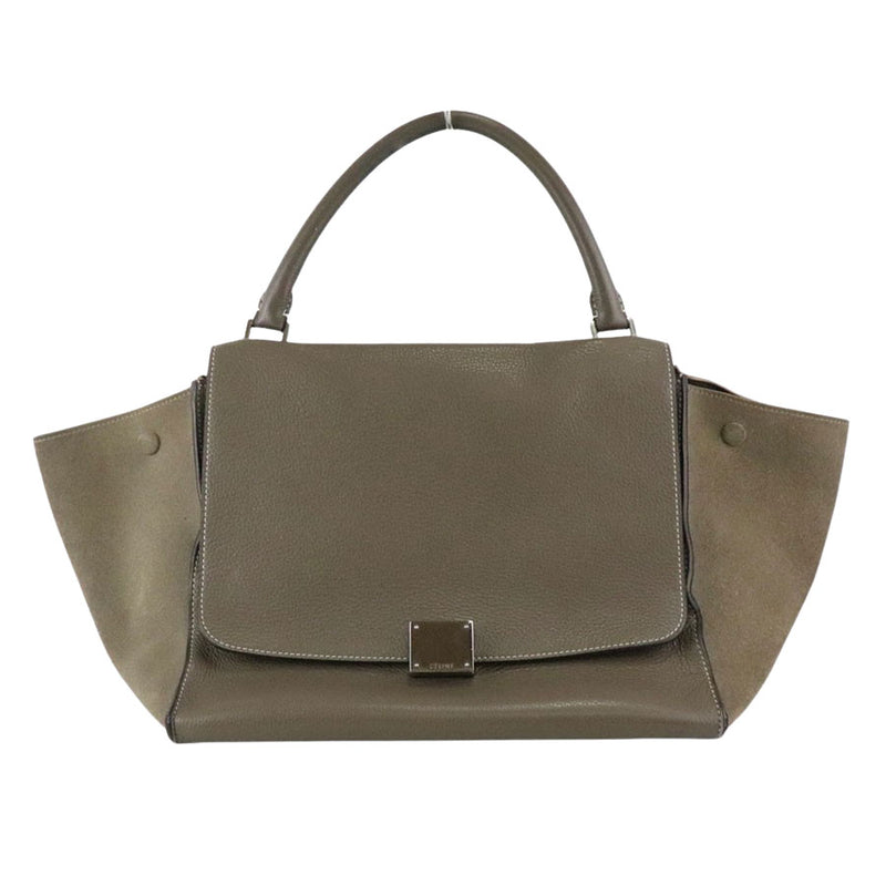 [CELINE] Celine Trapeze Medium S-SN-0112 Etoope Gray Khaki Embossed Leather