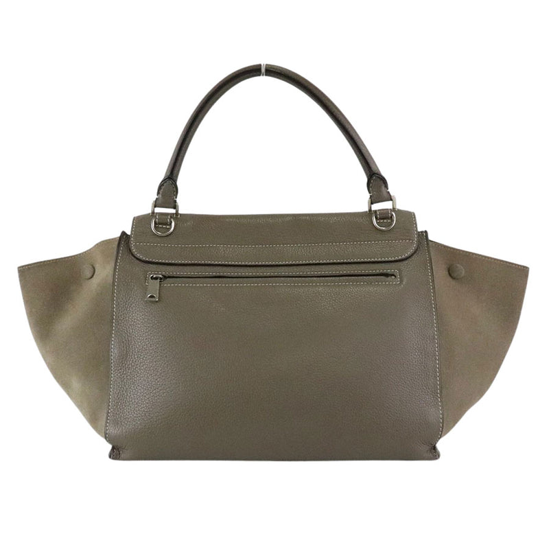 [CELINE] Celine Trapeze Medium S-SN-0112 Etoope Gray Khaki Embossed Leather