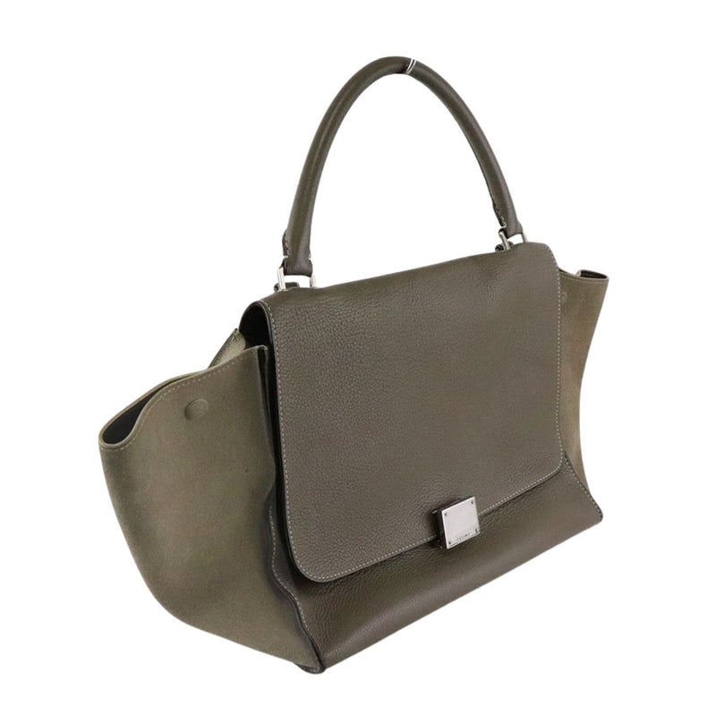 [CELINE] Celine Trapeze Medium S-SN-0112 Etoope Gray Khaki Embossed Leather