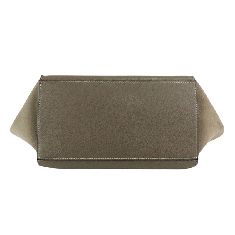 [CELINE] Celine Trapeze Medium S-SN-0112 Etoope Gray Khaki Embossed Leather