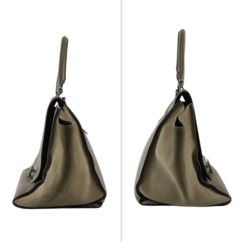 [CELINE] Celine Trapeze Medium S-SN-0112 Etoope Gray Khaki Embossed Leather