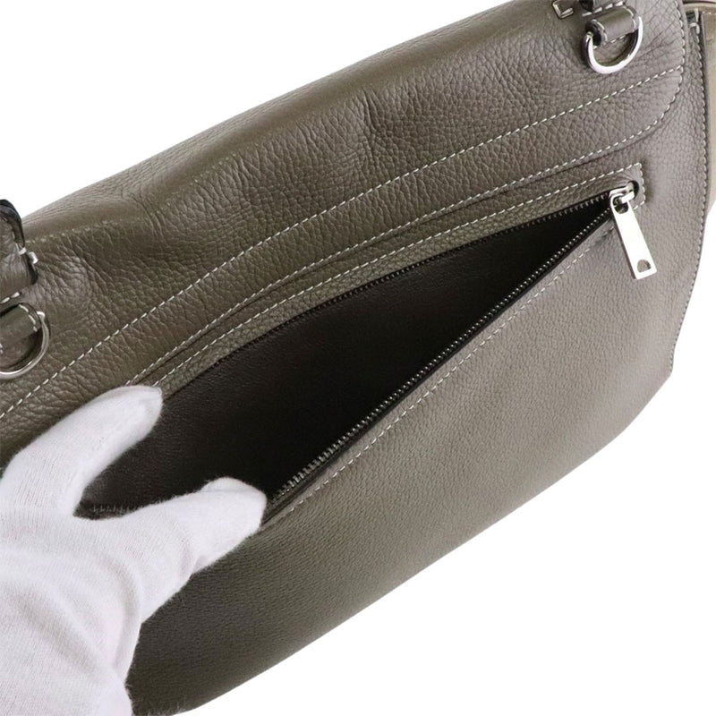 [CELINE] Celine Trapeze Medium S-SN-0112 Etoope Gray Khaki Embossed Leather
