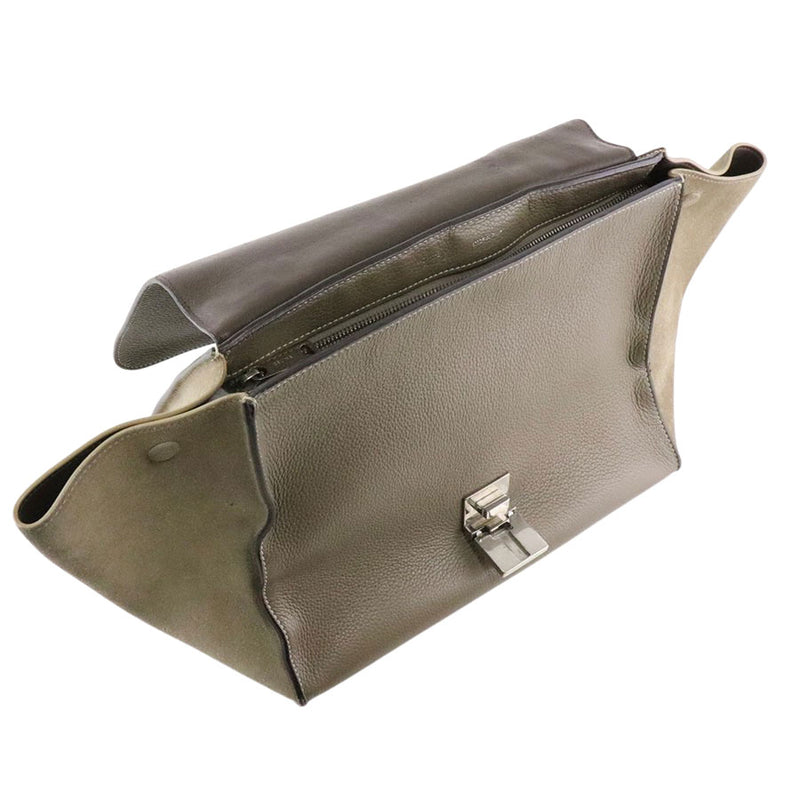 [CELINE] Celine Trapeze Medium S-SN-0112 Etoope Gray Khaki Embossed Leather