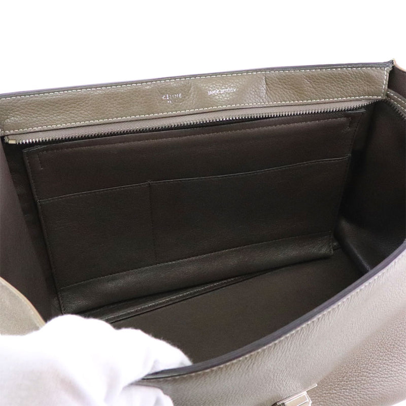 [CELINE] Celine Trapeze Medium S-SN-0112 Etoope Gray Khaki Embossed Leather