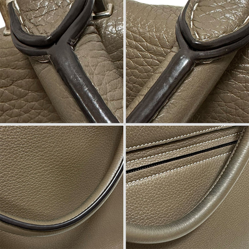 [CELINE] Celine Trapeze Medium S-SN-0112 Etoope Gray Khaki Embossed Leather