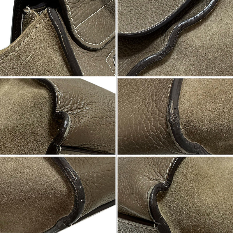 [CELINE] Celine Trapeze Medium S-SN-0112 Etoope Gray Khaki Embossed Leather