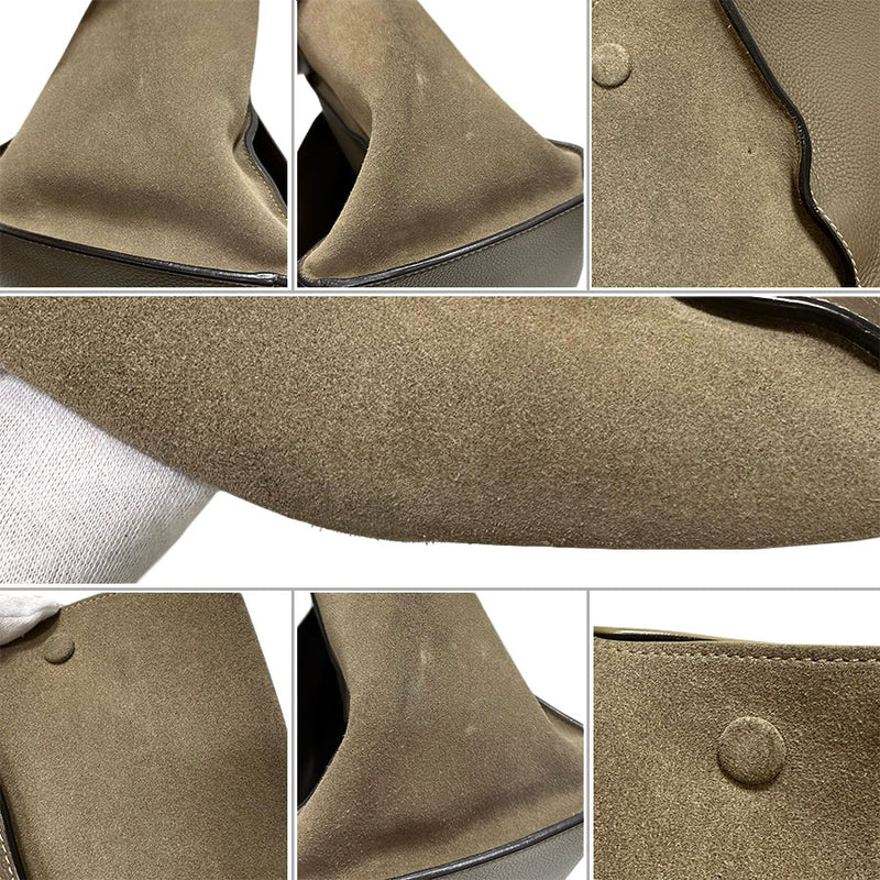 [CELINE] Celine Trapeze Medium S-SN-0112 Etoope Gray Khaki Embossed Leather